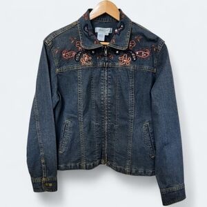 Coldwater Creek Denim Jean Jacket Embroidery Sequin Embellished Size PL